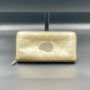 VINTAGE CARLOS FALCHI Metallic Gold & Brown Leather Zipper Wallet.